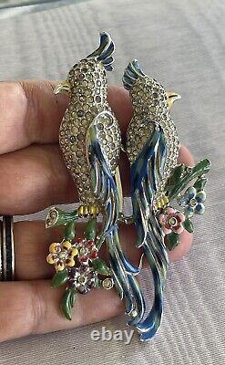 VTG 1940s CORO DUETTE ENAMEL CALLIOPSIS BIRDS PIN BROOCH