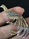 Vtg 9 Ct White Yellow Gold Diamond And Emerald Bird Of Paradise Brooch H/marked