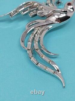 VTG Crown Trifari 1950 Signed 159923 Alfred Philippe Silver Baguette Bird Brooch