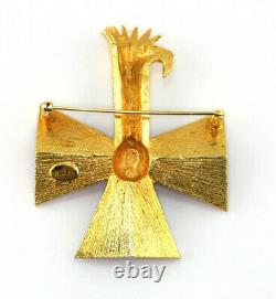 VTG Early Kenneth Jay Lane Emerald Rhinestone Enamel Bird Maltese Cross Brooch