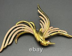 VTG Large Trifari Bird of Paradise Brooch Pink Blush Enamel Gold Tone Pin 1970s
