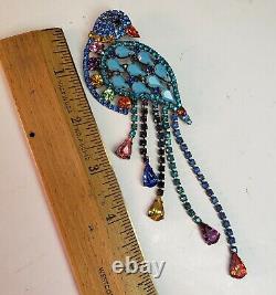 VTG Rare Large Signed Nicky Butler Peacock Multi Colored Rhinestones Brooch Pin