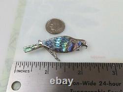 VTG Sterling silver brooch pin bright Abalone feathered bird on branch S 743