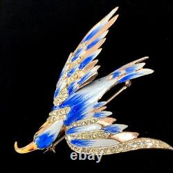 VTG c. 1942 A. Katz Signed Coro Craft Sterling Vermeil Enamel Sparrow Bird Brooch