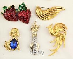 VTG unsigned puppy sun owl bird gold tone enamel figural 15 pins brooches lot