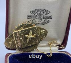 Victorian Aesthetic Movement Gold Brooch With Bird