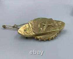 Victorian Aesthetic Movement Gold Brooch With Bird
