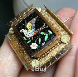 Victorian Antique Micro Mosaic Bird & Flowers Brooch pin. No missing tiles