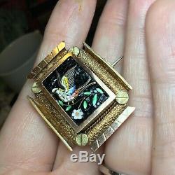 Victorian Antique Micro Mosaic Bird & Flowers Brooch pin. No missing tiles
