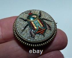 Victorian Brooch Fine Micro Mosaic Beetle Brooch Vermeil Silver Scarab Antique