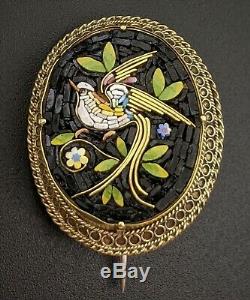 Victorian Era Micro Mosaic Bird Brooch, Italy, Grand Tour, Antique