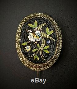 Victorian Era Micro Mosaic Bird Brooch, Italy, Grand Tour, Antique
