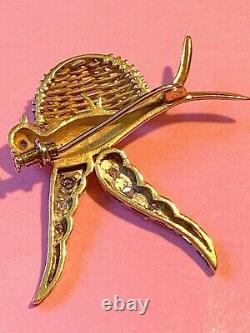 Victorian Gold Platinum Diamond Sapphire Nesting Swallow Brooch In Period Box