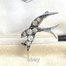 Victorian Silver black dot paste swooping swallow, swift, bird, brooch/pin C1860