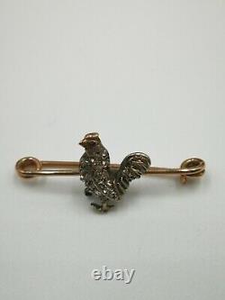 Victorian ruby, pearl and rose-cut diamond silver on gold bird/cockerel brooch