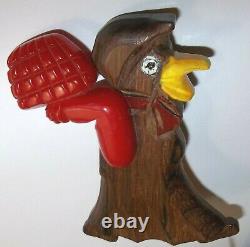 Vintage1930s Red Bakelite Articulated Carved Wood Duck Chicken Brooch Pin 3-1/4