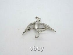 Vintage 10K White Gold Bird Pin with Single Cut Diamonds Brooch, 0.25 cttw