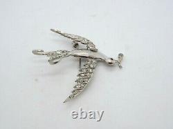 Vintage 10K White Gold Bird Pin with Single Cut Diamonds Brooch, 0.25 cttw