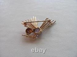 Vintage 14K Amethyst Pearl Diamond Bird Pin Brooch