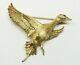 Vintage 14k Gold Bird Duck Goose In Flight Brooch With Ruby Eye 4.85g