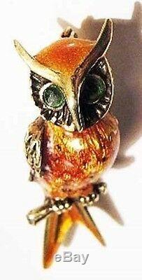 Vintage 14K Gold & Enamel Owl Pin Fab Color Combo Detailed Bird Brooch HOOT