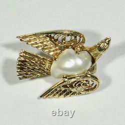 Vintage 14K Gold Filigree Blister Mabe Pearl Dove Bird Brooch Pin