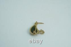 Vintage 14K Gold & Serpentine Kiwi Bird Brooch