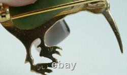 Vintage 14K Gold & Serpentine Kiwi Bird Brooch