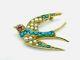 Vintage 14k Gold Turquoise Pearl Ruby Rose Cut Diamond Swallow Bird Pin Brooch