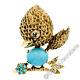 Vintage 14k Gold Turquoise Sapphire Diamond Textured Cone Head Baby Bird Brooch