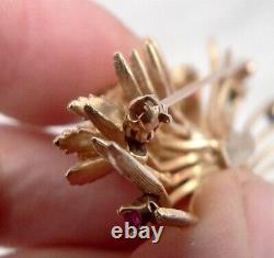 Vintage 14K Yellow GOLD Figural BIRD on Branch Pin Brooch Gemstones 12.4 Grams