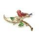 Vintage 14k Yellow Gold Enamel Cardinal Bird Diamond Pin Brooch