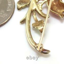 Vintage 14K Yellow Gold Enamel Cardinal Bird Diamond Pin Brooch