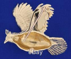Vintage 14K Yellow Gold Grouse Bird Pin Brooch with Red Eye