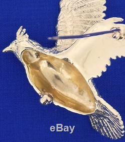 Vintage 14K Yellow Gold Grouse Bird Pin Brooch with Red Eye