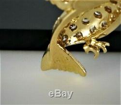 Vintage 14K Yellow Gold Round Single Cut Pave Diamond Red Ruby Bird Pin Brooch