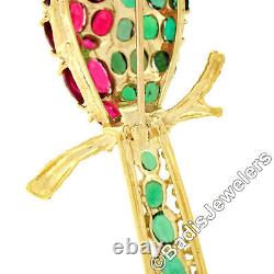 Vintage 14k Gold Oval Red & Green Stone Large Detailed Humming Bird Pin Brooch