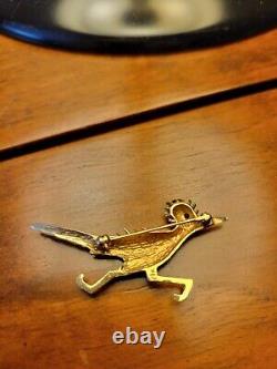 Vintage 14k Gold Roadrunner Road Runner Brooch with Ruby Eyes 4.5 Grams 2