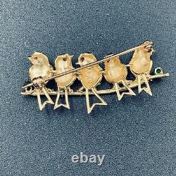 Vintage 14k Gold Ruby Emerald 5 Birds Brooch