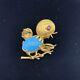Vintage 14k Gold & Turquoise Cute Baby Bird On Branch Solid 14k Brooch /pin 7.7g
