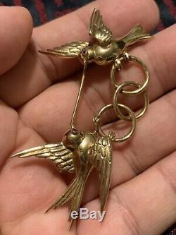 Vintage 14k Solid Gold Birds Doves Pin BROOCH Pendant Not SCRAP. 585