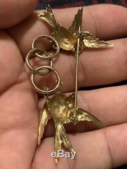 Vintage 14k Solid Gold Birds Doves Pin BROOCH Pendant Not SCRAP. 585