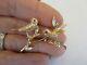 Vintage 14k Yellow Gold Pair Birds On Branch With Ruby Eyes Brooch 46 X 24 Mm