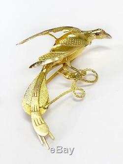 Vintage 14k Yellow Gold Phoenix Pheasant Bird Hunting Snake Pin Brooch, Pendant