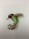 Vintage 14k Solid Gold Garnet Hummingbird Green Red Enamel Pin Brooch Beautiful