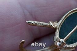 Vintage 14kt Yellow Gold & Jade Pheasant Style Bird Pin / Brooch 9.6 Grams