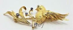 Vintage 18K Karat Yellow Gold Signed Italian Bird Brooch With Diamonds & Sapphire