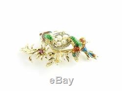Vintage 18 K Yellow and White Gold and Pearl Birds and Nest Brooch / Pin #6016