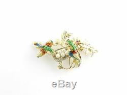 Vintage 18 K Yellow and White Gold and Pearl Birds and Nest Brooch / Pin #6016