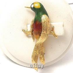 Vintage 18k Gold 750 Italy Enamel Long Tailed Sylph Bird Brooch Pin MINT 11.5gr
